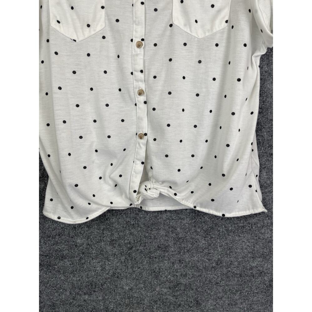 Eden & Olivia Top Women's XL White Black Poka dots Dutton Down Tye Waist - Picture 3 of 9